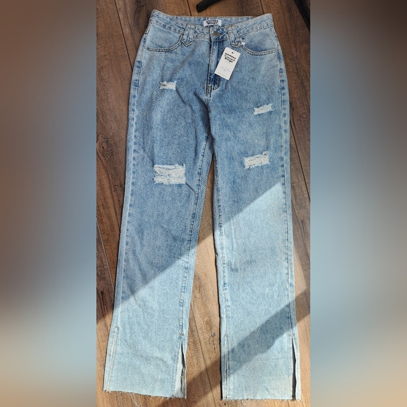 NWT Western Gringa Bareback Lightwash high rise jeans raw/split him W28L36 - Picture 4 of 14